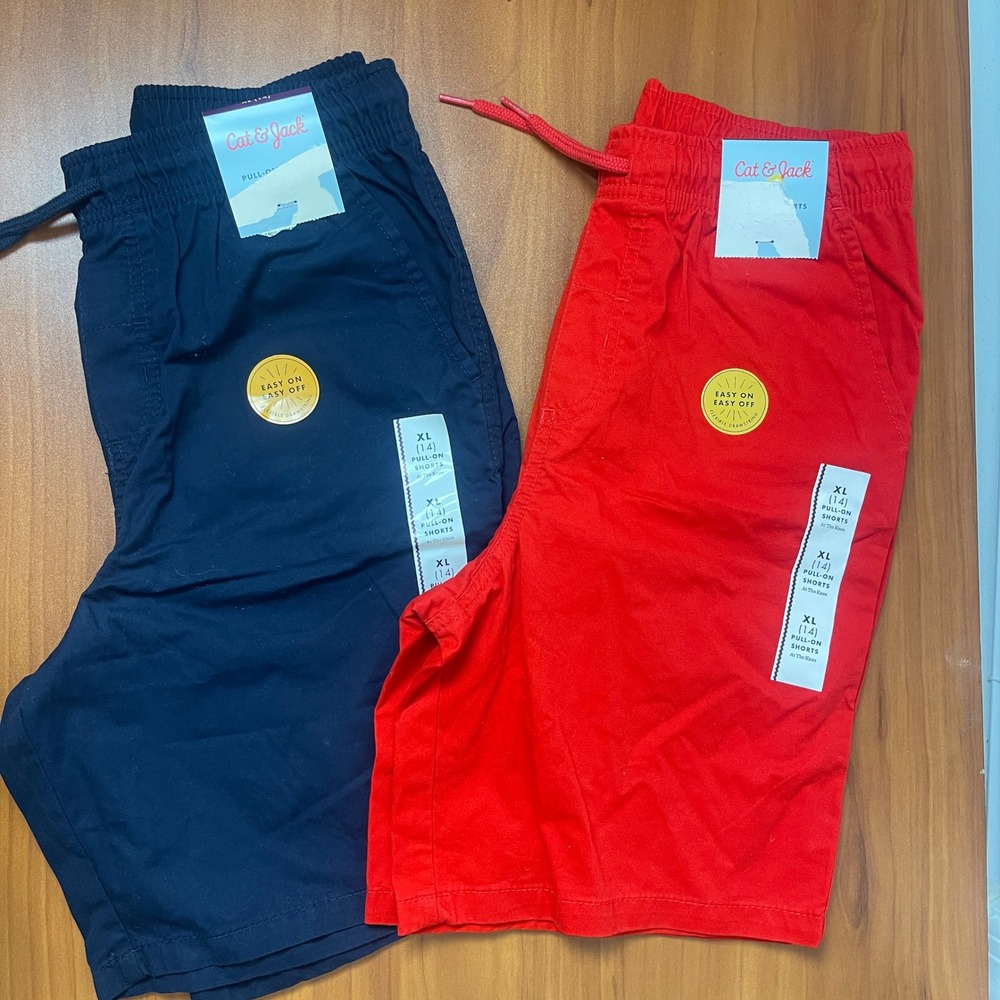 Lot of 2 Cat & Jack Boys Pull-On Shorts Navy & Red Casual School Shorts XL Sz 14